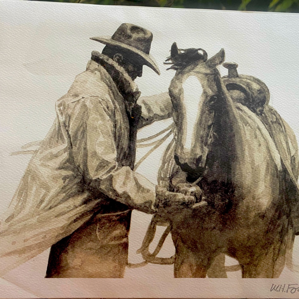 Western Cowboy and Horse Art Print 8x10 vintage art work